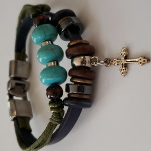 🖤Navy/Green Cross Bracelet #A3